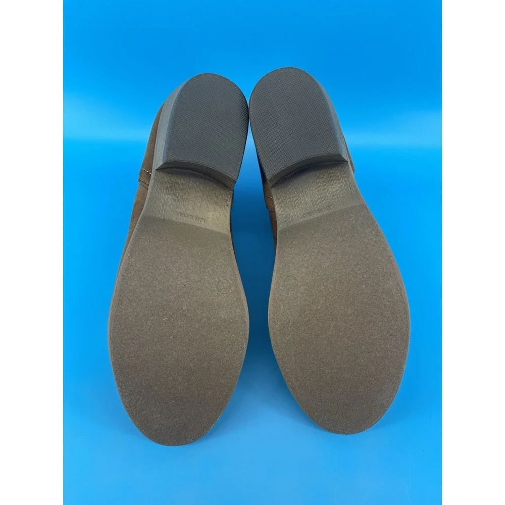 Women's Brown Ankle Booties Slip On Round Toe Low Heel Size 10 Wide